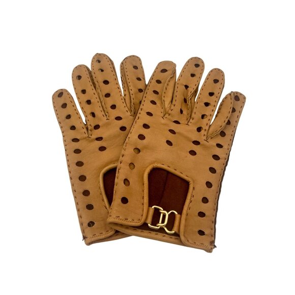 Handmade Accessories - Vintage Leather Perforated Driving Gloves Hand Crafted Hand-stitched S/M